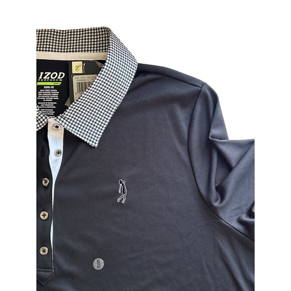 Izod Ladies Black Cool-FX Performance Golf Polo With Gingham Collar XL - Picture 6 of 7